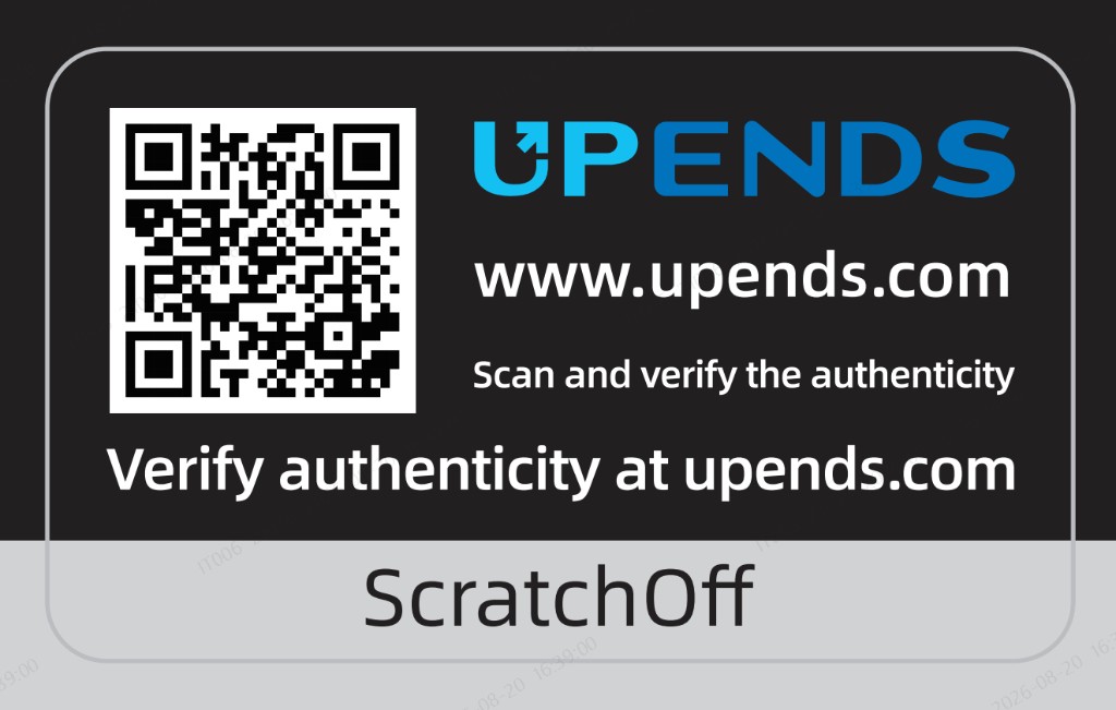 UPENDS Sicherheitsetikett: QR-Code, Logo und ScratchOff-Schicht