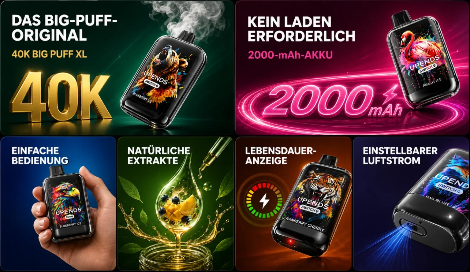 UP16 Überblick: 40.000 Züge, 2000-mAh-Akku, Extrakte, Anzeige und Luftstrom
