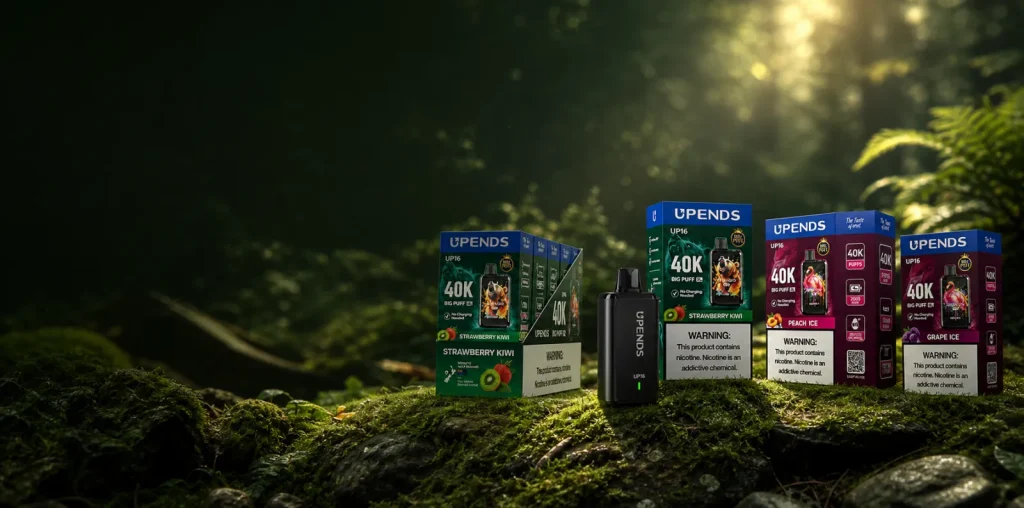 UP16 Geräte und Verkaufsverpackungen auf Moos in einer Waldlichtung